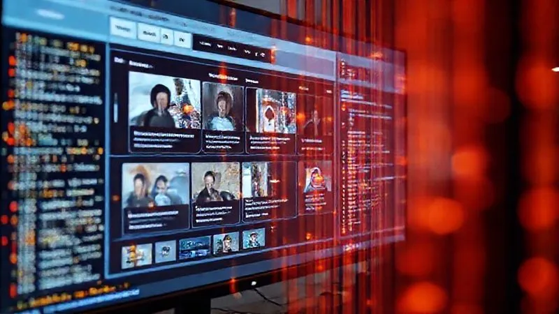 A photorealistic image of a secure, modern Learning Management System interface on a large monitor, displaying various course modules, with digital security protocols visualized as glowing lines of code protecting the content. Professional photography, 8K, cinematic lighting, sharp focus, depth of field, shot on a high-end DSLR.
