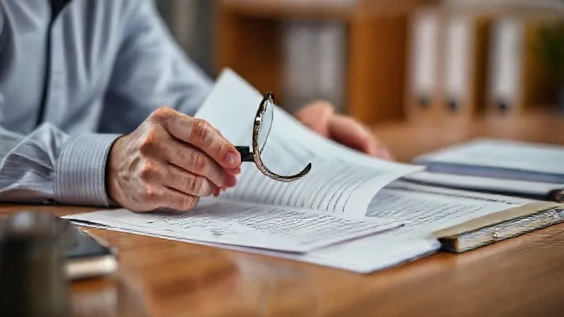 A photorealistic image of a human resources professional meticulously reviewing medical certification documents, using a magnifying glass to check details. The desk is neat, with a 'confidential' file folder visible. Cinematic lighting, sharp focus on the documents and hands, depth of field blurring the office background, 8K hyper-detailed, professional photography.