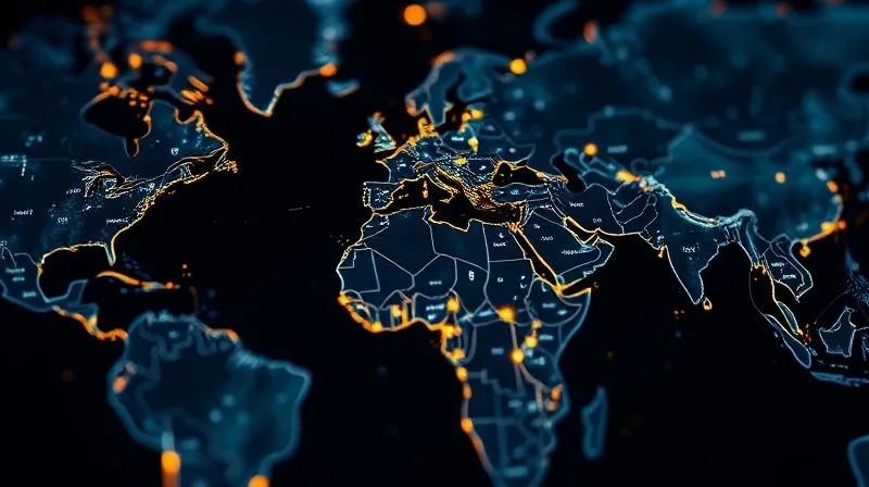 A photorealistic close-up of a world map with interconnected lines highlighting specific regions, symbolizing universal jurisdiction, with a subtle glow emanating from the lines, cinematic lighting, sharp focus, depth of field, shot on a high-end DSLR, 8K hyper-detailed.