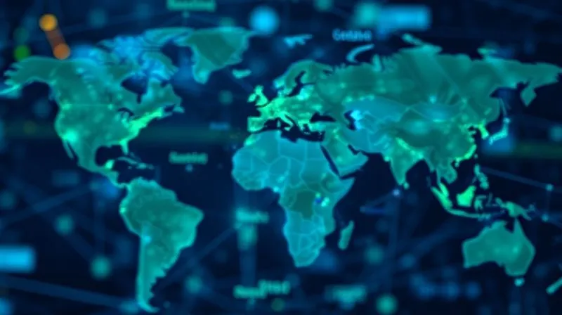 A photorealistic, abstract representation of interconnected digital networks overlaying a blurred image of a global map, symbolizing the complexities of modern warfare and legal challenges, with cool blue and green tones, cinematic lighting, sharp focus on the network, depth of field, shot on a high-end DSLR, 8K hyper-detailed.