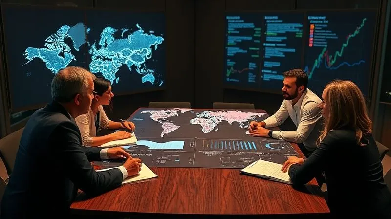A photorealistic, professional photography image of a diverse group of legal experts and strategists collaborating around a large conference table, reviewing digital projections of global legal frameworks and financial data. The team is engaged in an intense discussion, conveying expertise and strategic planning. Cinematic lighting illuminates their faces, sharp focus on the team, depth of field blurring the background. 8K hyper-detailed, shot on a high-end DSLR, representing a specialized legal team in action.