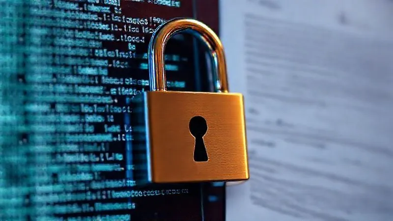 A photorealistic image of a digital padlock icon prominently displayed over a blurred, complex algorithm or code on a computer screen, with a subtle legal document overlay, representing the enforcement and protection of confidential intellectual property through non-compete and NDA clauses, 8K, cinematic lighting, sharp focus.