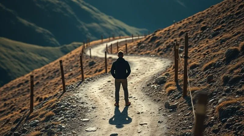 A photorealistic image of a person standing on a rugged, winding path, looking confidently towards a clear, bright horizon, symbolizing resilience and a secure future after overcoming challenges. Dramatic natural lighting, sharp focus on the person, depth of field blurring the path behind. 8K, shot on a high-end DSLR.