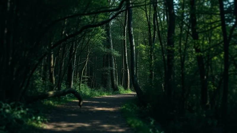 A photorealistic, professional photography, 8K, cinematic lighting, sharp focus on a clear, well-lit path leading through a dense, dark, and tangled forest. The path represents proactive planning, while the forest symbolizes financial distress. Depth of field, shot on a high-end DSLR.