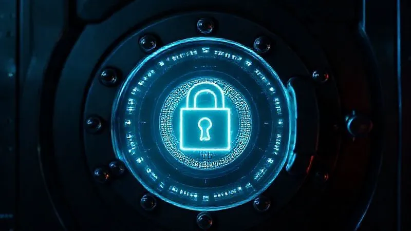 A photorealistic image of a secure vault door with glowing digital locks, representing protected trade secrets, cinematic lighting, 8K, sharp focus, depth of field.