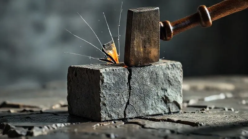 A photorealistic image of a legal gavle hitting a stone block, creating a ripple effect of cracks, symbolizing the significant hurdle of proving discriminatory intent in legal cases. Cinematic lighting, sharp focus on the impact point, depth of field blurring the background. 8K hyper-detailed, shot on a high-end DSLR.