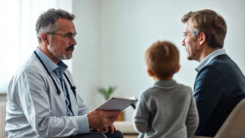 A photorealistic, professional photography, 8K, cinematic lighting, sharp focus, depth of field, shot on a high-end DSLR. Image of a serious, empathetic forensic psychologist, male or female, mid-career, with a notepad, engaged in a conversation with a child (child's back to camera, only outline visible), in a bright, neutral therapy room, conveying trust and professionalism.