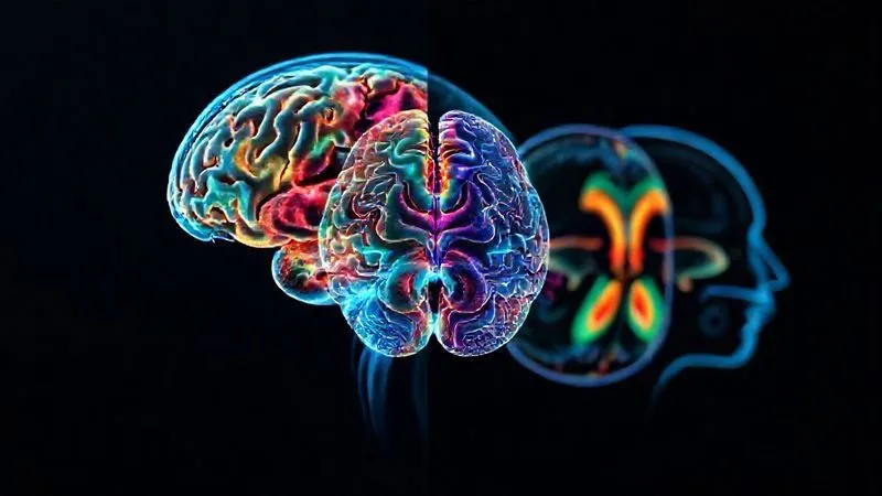 Photorealistic, professional photography, 8K, cinematic lighting, sharp focus, depth of field. A composite image displaying various advanced brain scans: a detailed DTI scan showing colorful white matter tracts with subtle areas of disruption, a QEEG brain map with intricate electrical activity patterns, and a PET scan highlighting metabolic activity. The images are presented professionally on a high-tech medical display.