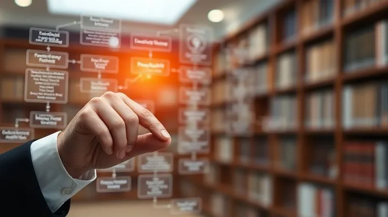 Photorealistic, professional photography, 8K, cinematic lighting, sharp focus, depth of field, shot on a high-end DSLR. A complex, illuminated legal flowchart or decision tree, clear and structured, guiding a focused legal professional's hand as they point to a resolved pathway. The background is softly blurred, suggesting a global legal library, conveying clarity and expertise in navigating complexity.