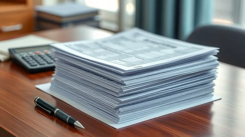 A photorealistic image of a stack of neatly organized tax forms (e.g., 1120-X, 941-X) on a polished wooden desk, with a pen and calculator nearby. The forms are partially filled, suggesting active work on amendments. Professional photography, 8K, cinematic lighting, sharp focus on the forms, depth of field blurring the background, shot on a high-end DSLR.