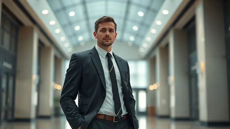 A photorealistic, professional photograph of a person in a business suit, standing confidently and resolutely in a modern, subtly blurred courthouse lobby, looking determined. The lighting is bright and optimistic, casting a slight glow around them. 8K hyper-detailed, sharp focus on the person, depth of field blurring the background, shot on a high-end DSLR.