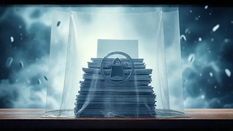Photorealistic, professional photography, 8K, cinematic lighting, sharp focus, depth of field, shot on a high-end DSLR. A sturdy, transparent corporate veil forming a strong barrier around a well-organized stack of business documents and a corporate seal, protecting them from a stormy, chaotic background. The image conveys security, order, and resilience.
