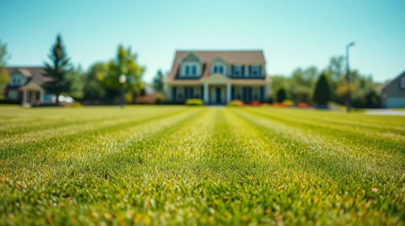 A photorealistic image of a perfectly manicured lawn with a clear, well-defined property line marked by a subtle, elegant landscape feature, leading to a charming suburban home under a bright, clear sky. The scene evokes a sense of peace, order, and resolution. Sharp focus on the property line and home, depth of field blurring the distant background. 8K, cinematic lighting, professional photography, shot on a high-end DSLR.