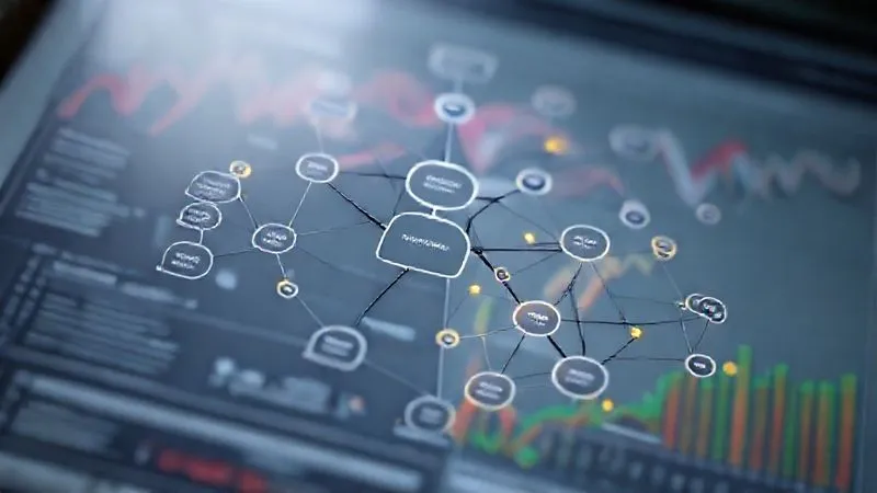 Photorealistic, professional photography, 8K, cinematic lighting, sharp focus, depth of field, shot on a high-end DSLR. A 3D rendered diagram of a complex corporate structure with multiple interconnected nodes representing subsidiaries and parent companies. Some lines representing debt are highlighted and shown being re-routed or dissolving into smaller, more manageable segments, against a backdrop of financial charts.