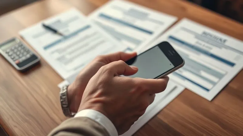 A close-up, photorealistic, professional photography, 8K, cinematic lighting, sharp focus, depth of field, shot on a high-end DSLR, of a hand holding a phone, dialing, with important Medicare denial documents spread out on a table in the background, slightly blurred. The hand conveys urgency and determination. The lighting suggests a focused, critical moment.