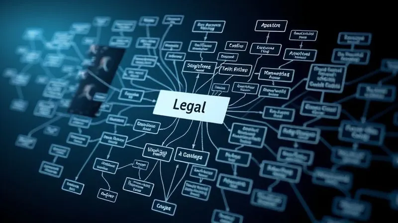 A photorealistic image of a complex legal flowchart or a web of interconnected legal terms, symbolizing the intricate nature of potential criminal charges, professional photography, 8K, cinematic lighting, sharp focus, depth of field, shot on a high-end DSLR.