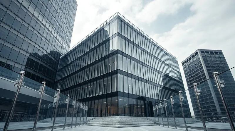 A strong, modern corporate building with clear, metaphorical protective barriers around it, suggesting security and resilience. The architecture is sleek and forward-looking. Photorealistic, professional photography, 8K, cinematic lighting, sharp focus, depth of field, shot on a high-end DSLR.