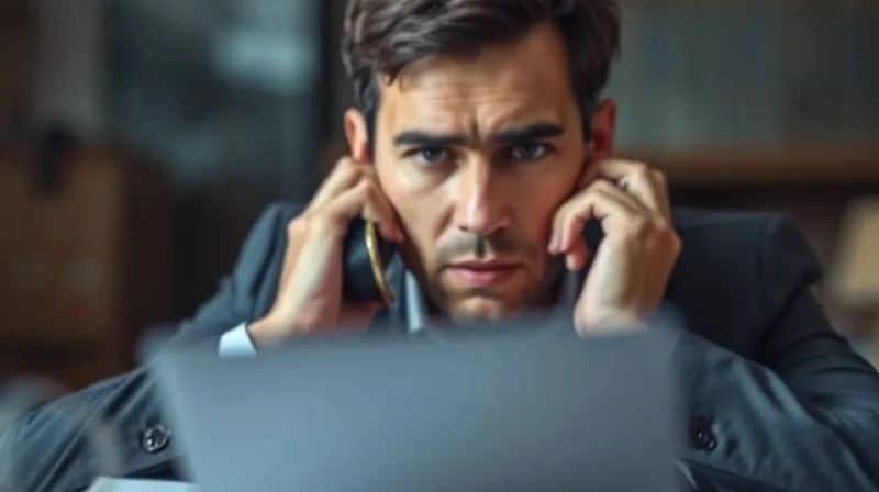 A photorealistic, professional photography, 8K, cinematic lighting, sharp focus, depth of field shot of a person urgently making a phone call, their face etched with concern, with legal documents blurred in the foreground, emphasizing immediate legal action.