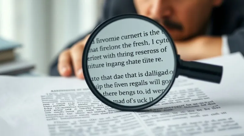 photorealistic, professional photography, 8K, cinematic lighting, sharp focus, depth of field, shot on a high-end DSLR, a close-up of a blurred legal document with a magnifying glass hovering over a specific, complex paragraph, highlighting ambiguous legal text, with a serious but thoughtful expression on a lawyer's face in the background.
