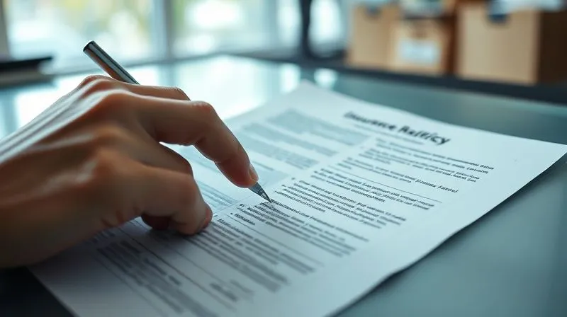 photorealistic, professional photography, 8K, cinematic lighting, sharp focus, depth of field, shot on a high-end DSLR, a hand meticulously tracing lines on a dense, multi-page environmental insurance policy document, with highlighted sections and complex legal jargon visible. The background is a slightly blurred, clean office environment, emphasizing the detail and complexity of insurance claims.