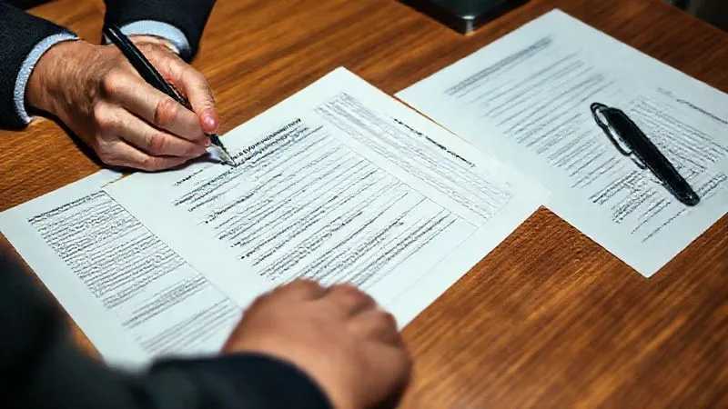 A photorealistic, professional photography image of an individual's hands carefully filling out a USCIS Form I-539, Application to Extend/Change Nonimmigrant Status, with a pen, surrounded by neatly organized supporting documents on a wooden desk. The lighting is focused and professional, conveying seriousness and diligence. 8K, cinematic lighting, sharp focus, depth of field, shot on a high-end DSLR.
