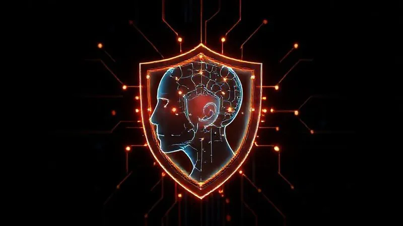 A photorealistic, professional image of a futuristic digital shield, composed of interconnected nodes and glowing data streams, protecting a stylized, abstract representation of an athlete's head. The shield is vibrant and strong, set against a dark, high-tech background, symbolizing advanced proactive defense. Cinematic lighting, sharp focus, depth of field, 8K hyper-detailed, professional photography.