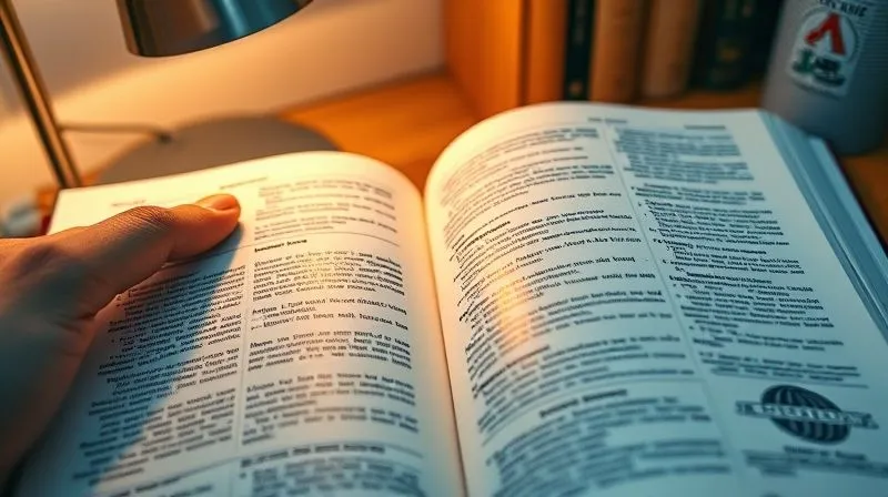 A photorealistic close-up of a hand turning the page of a large, open legal textbook, revealing complex text and diagrams. The page is illuminated by a soft, warm light from a desk lamp, suggesting continuous learning and adaptation. Professional photography, 8K, cinematic lighting, sharp focus on the text, depth of field, shot on a high-end DSLR.