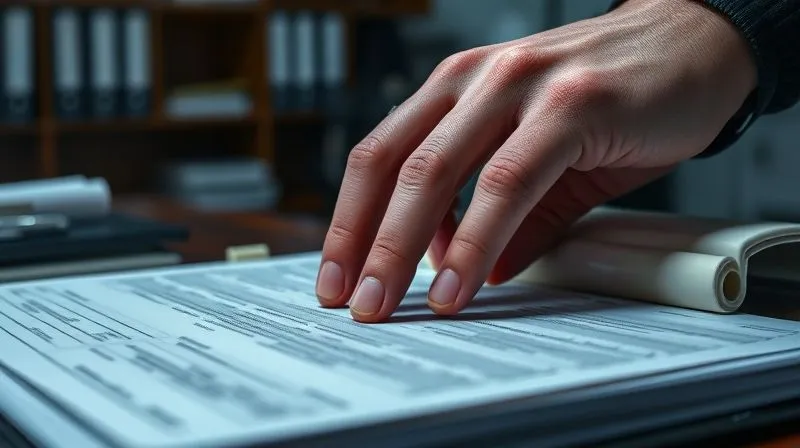 photorealistic, professional photography, 8K, cinematic lighting, sharp focus, depth of field, shot on a high-end DSLR. A close-up of a hand meticulously organizing a binder filled with various legal documents, tabs, and notes. The background shows a dimly lit, organized office space, emphasizing the importance of detailed record-keeping in a legal context.