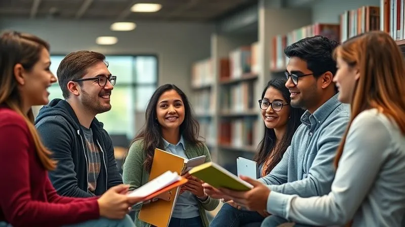 A photorealistic image of a diverse group of high school students and a school administrator engaging in a respectful dialogue in a modern school library, symbolizing trust and open communication. Cinematic lighting, sharp focus on the group, depth of field, 8K hyper-detailed, professional photography.