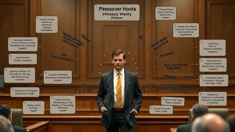 photorealistic, professional photography, 8K, cinematic lighting, sharp focus, depth of field, shot on a high-end DSLR, a detailed court diagram with arrows connecting different pieces of evidence – medical reports, witness statements, and psychological assessments – all pointing towards a central figure representing the plaintiff, emphasizing the complex web of evidence needed to prove causation.