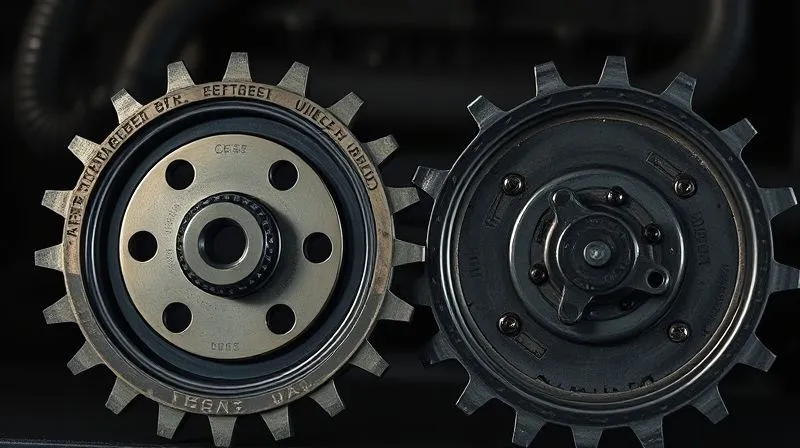 A photorealistic image of two gears, one perfectly meshed and labeled 'Clear Scope', the other misaligned and labeled 'Ambiguous Terms', against a dark, industrial background. Cinematic lighting highlights the contrast, sharp focus on the gears, depth of field blurring the background, 8K hyper-detailed.