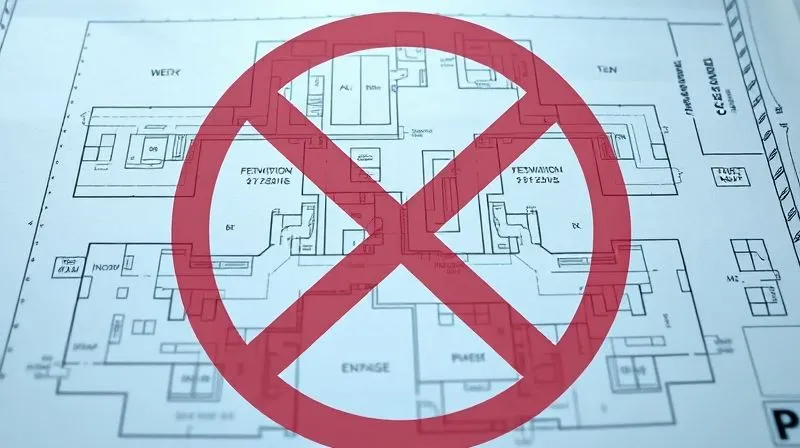 A photorealistic image of a detailed blueprint or schematic with clearly marked boundaries and restricted zones, overlaid with a transparent red 'X' over a prohibited area. Professional photography, 8K, cinematic lighting, sharp focus, depth of field, shot on a high-end DSLR, emphasizing precision and restriction.