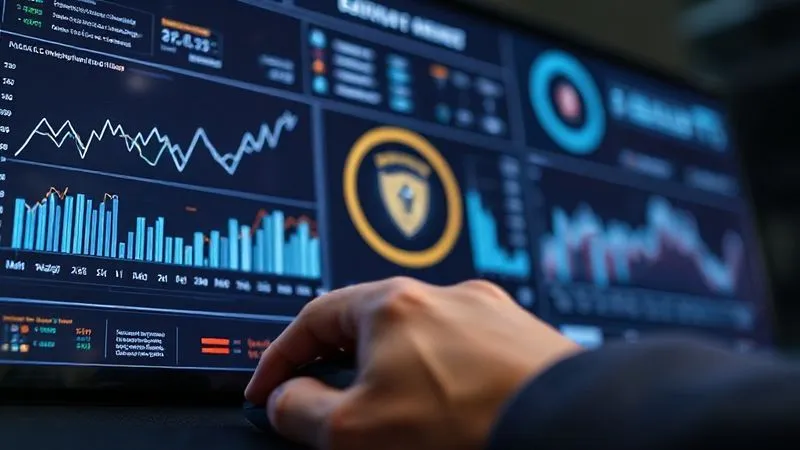 A photorealistic image of a sleek, secure digital dashboard displaying various data points related to market trends, competitor products, and intellectual property filings, with a subtle 'shield' icon integrated into the design. Professional photography, 8K, cinematic lighting, sharp focus on the screen, depth of field blurring a professional hand on a mouse, shot on a high-end DSLR.