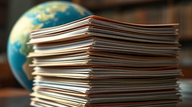 A photorealistic, professional photography image of a stack of weathered, official-looking international treaty documents, perhaps with a globe subtly in the background, symbolizing global reach. Cinematic lighting, sharp focus on the document spines, depth of field blurring the background, 8K hyper-detailed.