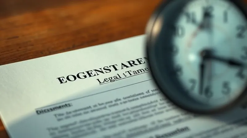 A close-up, photorealistic image of a legal document from a government agency, partially obscured by a sense of urgency, with a blurred clock in the background, professional photography, 8K, cinematic lighting, sharp focus, depth of field.