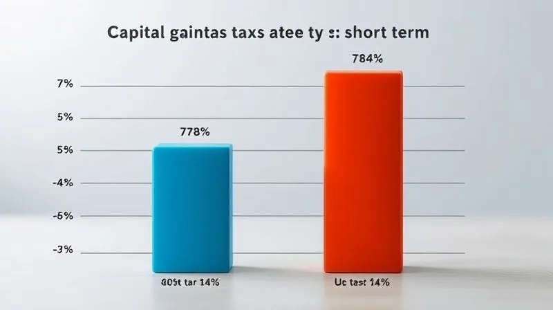 A clear, professional infographic style visualization of short-term vs. long-term capital gains tax rates, with two distinct columns or bars, showing different percentages and timelines and income thresholds. Photorealistic, professional photography, 8K, cinematic lighting, sharp focus, depth of field, shot on a high-end DSLR.