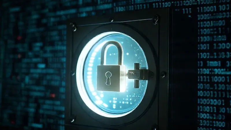 A photorealistic image of a secure, locked digital vault glowing with protective light, symbolizing robust cybersecurity and legal protection, against a backdrop of complex digital code. Cinematic lighting, sharp focus on the vault, depth of field, 8K hyper-detailed, professional photography, shot on a high-end DSLR.