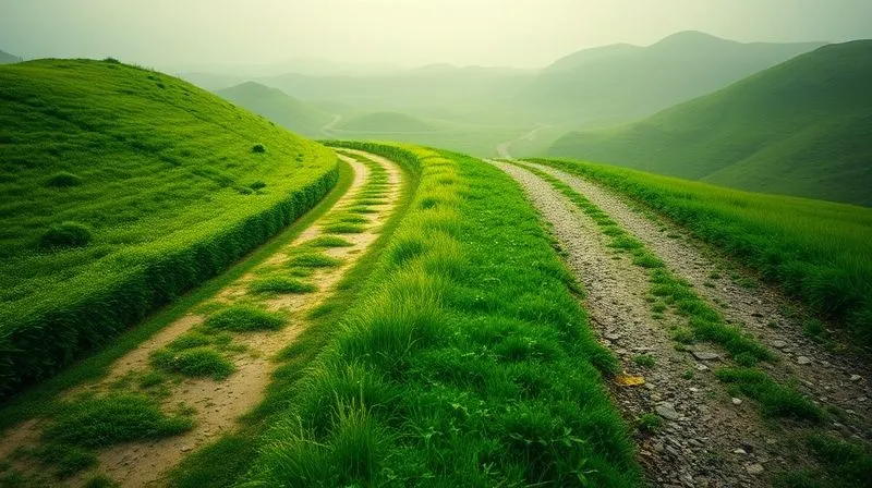 A photorealistic image of two distinct paths diverging in a lush, green landscape. One path is clearly paved with transparent, glowing data points and verifiable metrics, leading to a bright, sustainable future. The other path is shrouded in a hazy, murky green fog, with indistinct, shadowy figures and vague promises, leading into an uncertain, potentially dangerous legal quagmire. The scene is 8K, cinematic lighting, sharp focus on the two paths, depth of field blurring the distant horizon, shot on a high-end DSLR, symbolizing the choice between clear, substantiated claims and vague, risky ones.