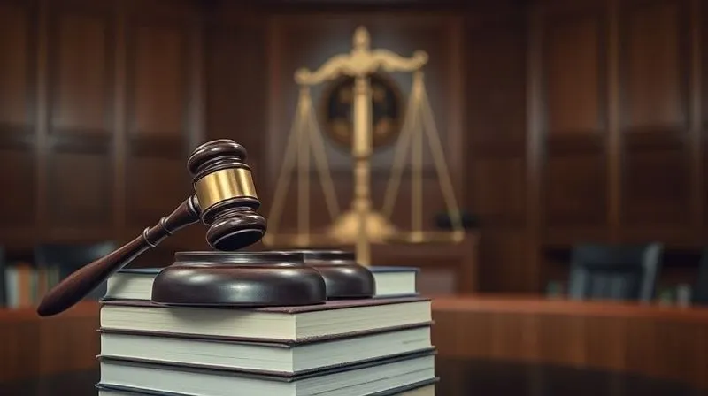 Photorealistic, professional photography, 8K, cinematic lighting, sharp focus, depth of field, shot on a high-end DSLR. A judge's gavel rests on a stack of legal books in a solemn courtroom, with the scales of justice subtly blurred in the background, symbolizing the pursuit and attainment of legal resolution and fairness.