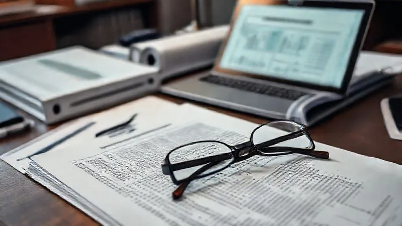 photorealistic, professional photography, 8K, cinematic lighting, sharp focus, depth of field, shot on a high-end DSLR. A detailed close-up of a legal strategist's desk, showcasing organized binders labeled 'Bankruptcy Cases', a laptop displaying property valuation charts, and a meticulously annotated copy of the Bankruptcy Code. A pair of reading glasses rests on a document. The scene conveys intense preparation, foresight, and a proactive approach to legal challenges, with a calm, professional atmosphere.