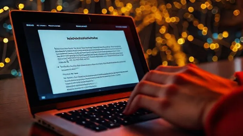 A photorealistic close-up of a hand typing a formal legal notice on a laptop keyboard, with a glowing blockchain network faintly visible in the background. The screen shows a DMCA takedown request form. Professional photography, cinematic lighting, sharp focus on the hands and screen, depth of field blurring the background, 8K hyper-detailed, shot on a high-end DSLR.