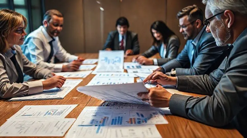 A photorealistic, professional photography, 8K, cinematic lighting close-up shot of a diverse team of financial and legal professionals intensely analyzing complex financial charts and legal documents spread across a large conference table, with focused expressions, sharp focus on the documents, depth of field blurring the background, shot on a high-end DSLR.