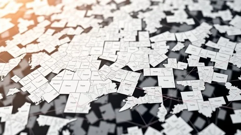 A photorealistic 3D rendering of a complex, interconnected web of state maps, with various tax forms and legal documents subtly layered over them, illustrating the intricate nature of multi-state property tax laws. Cinematic lighting, sharp focus on the web, depth of field blurring the background, 8K hyper-detailed, professional photography, shot on a high-end DSLR.
