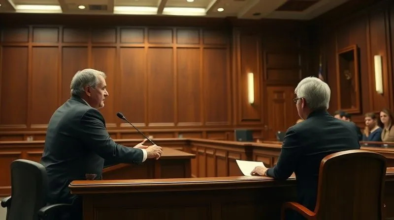 A photorealistic, professional photography, 8K, cinematic lighting, sharp focus, depth of field, shot on a high-end DSLR, of a solemn, well-lit courtroom scene with a judge on the bench, an attorney presenting a case, and family members observing from the gallery, conveying the formality and gravity of legal proceedings.