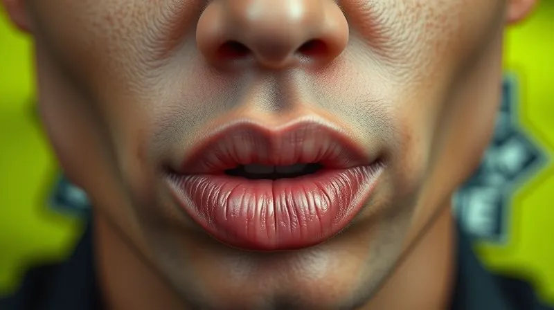 photorealistic, professional photography, 8K, cinematic lighting, sharp focus, depth of field, shot on a high-end DSLR, a close-up of a person's mouth, lips pressed firmly together, conveying resolve and silence, with a subtle blur of a police badge in the background, symbolizing the assertion of rights against authority.