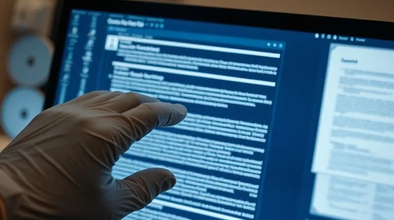 A photorealistic, professional photography, 8K, cinematic lighting, sharp focus, depth of field, shot on a high-end DSLR of a gloved hand carefully redacting text on a digital document displayed on a secure computer screen, with other sensitive documents blurred in the background, symbolizing the meticulous process of protecting privileged information.