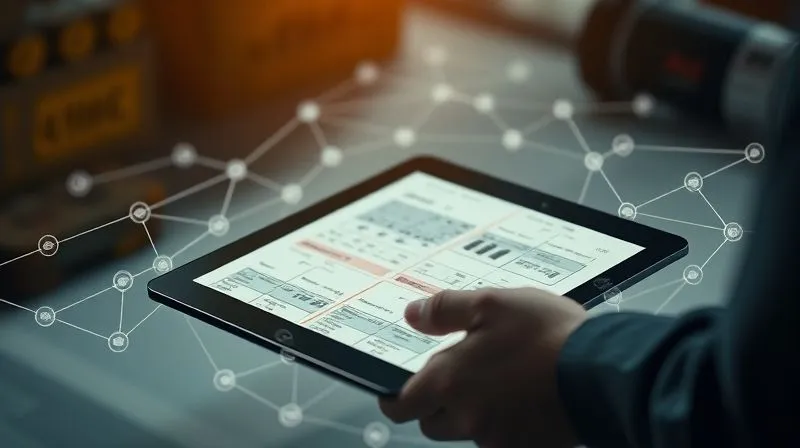 A photorealistic image of a person reviewing multiple supplier contracts on a tablet, surrounded by a subtle visual representation of a diversified supply chain network with multiple strong links, symbolizing resilience and alternative sourcing. 8K, cinematic lighting, sharp focus on the tablet, depth of field, professional photography.