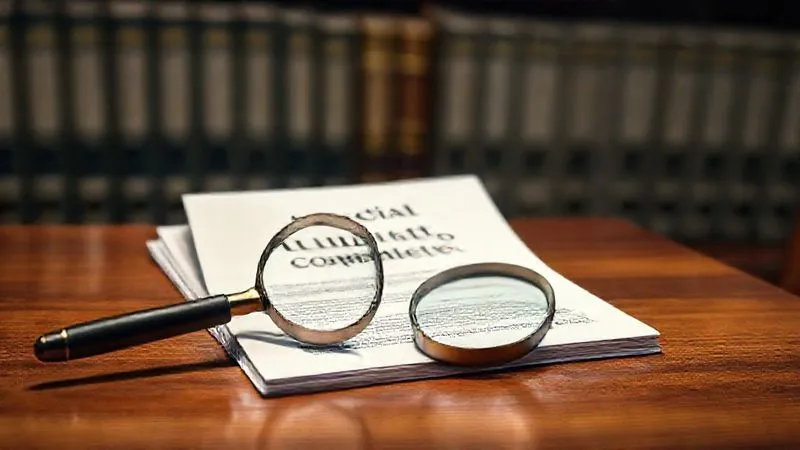 A photorealistic image of a legal document titled 'Special Litigation Committee Report' prominently displayed on a polished wooden table, with a magnifying glass resting on it, suggesting close scrutiny. The background shows a subtle blur of legal textbooks, conveying meticulous examination, cinematic lighting, sharp focus on the document, depth of field, 8K hyper-detailed, professional photography.