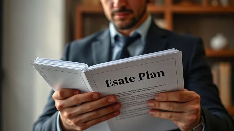Photorealistic, professional photography, 8K, cinematic lighting, sharp focus, depth of field, shot on a high-end DSLR. A calm, confident individual (possibly an executor or attorney) reviewing a well-organized folder labeled 'Estate Plan', with a sense of foresight and preparation, symbolizing proactive estate management and risk mitigation.