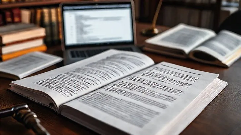 photorealistic, professional photography, 8K, cinematic lighting, sharp focus, depth of field, shot on a high-end DSLR, a legal brief open on a desk, with specific legal paragraphs highlighted and annotated, surrounded by law books and a laptop displaying legal databases, conveying intense legal research and argumentation in a quiet, studious environment.